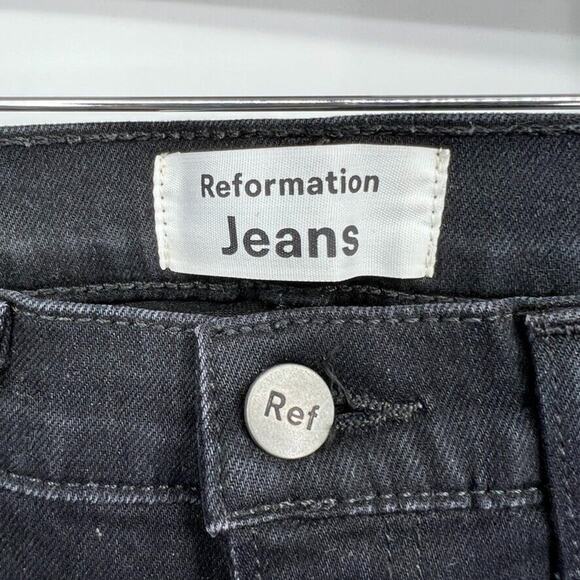 Reformation Jeans High Waisted Skinny Distressed Skinny Jeans in Faded Black 25 - Picture 4 of 11